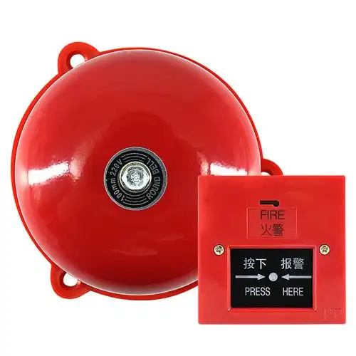 消防警铃套装手动火灾火警报警 器铃家用验工 厂220v警报消防电铃