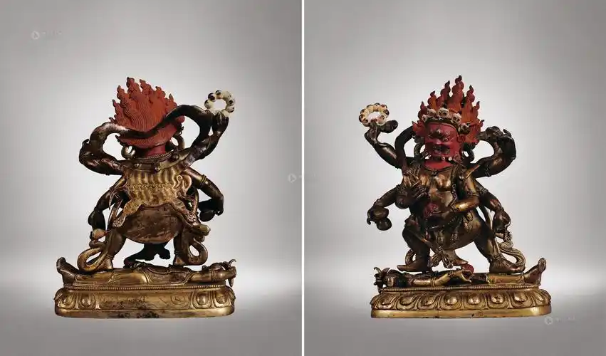 3596汉藏18世纪铜鎏金六臂大黑天