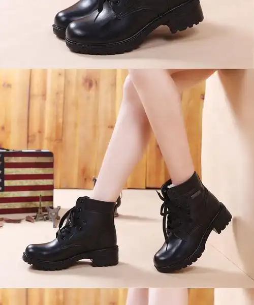 3515强人正品羊毛女靴冬季军靴女鞋真皮粗跟马丁短靴皮毛一体棉鞋