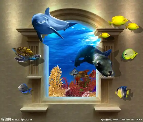 3d海狮立体壁画图片