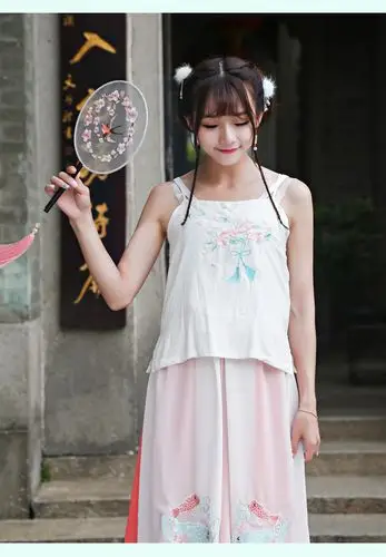 实拍百搭汉服女打底背心女刺绣花背心吊带女装民族风汉元素