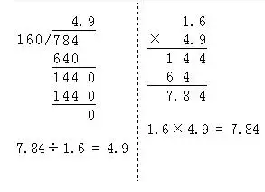 小数除法7.84除以1.6的验算