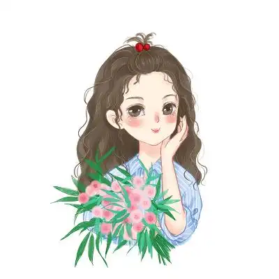 手绘卡通可爱捧花女生素材