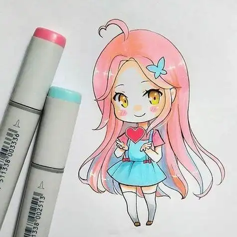 可爱小萝莉动漫q版简笔画带马克笔手帐素材丨马克笔手绘简笔画少女太