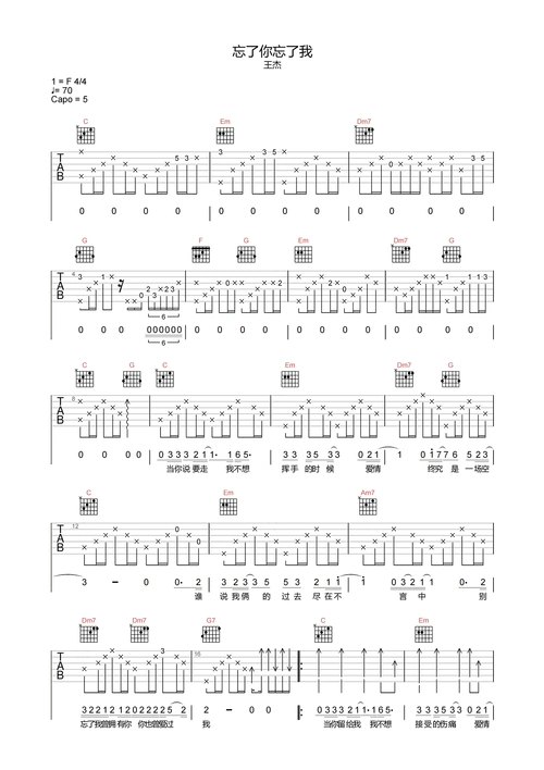 忘了你忘了我吉他谱