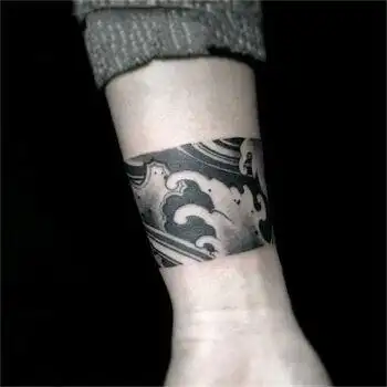 男女防水纹身贴臂环脚环暗黑刺青贴纸海浪刹车印手腕贴纸1手环一张