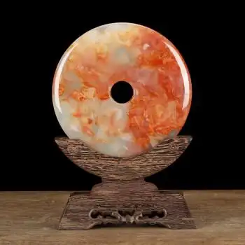 克丽普克现代简约天然玉石红花平安扣摆件玄关电视柜酒柜乔迁新居礼品