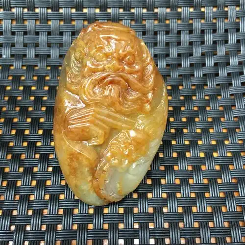 天然新疆和田玉黄沁 俏色黄皮 苏工巧雕 钟馗 纳福 伏魔 籽料挂件