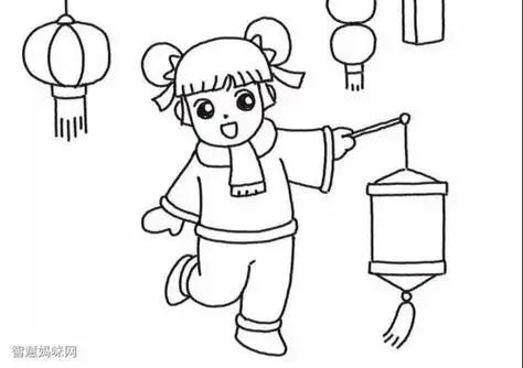 正月十五赏花灯简笔画