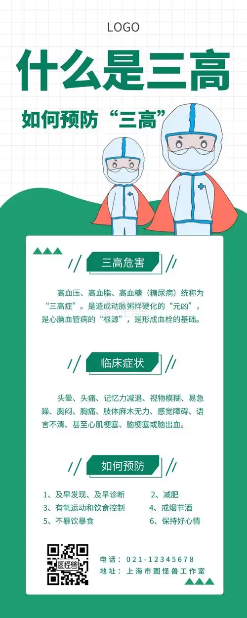 高血脂-高血压高血脂高血糖三高绿色简约易拉宝在线图片制作-图怪兽