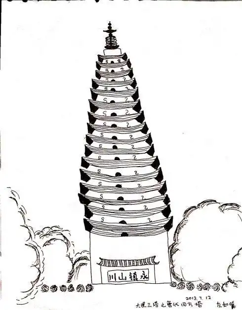 云南三寺塔简笔画双塔寺简笔画三塔美景简笔画云南大理三塔简笔画