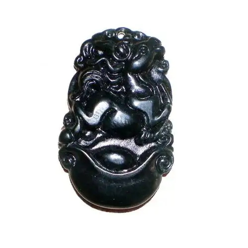 天匠 山东特产泰山墨玉 生肖吊坠 预防心悸胸闷 十二生肖选 马