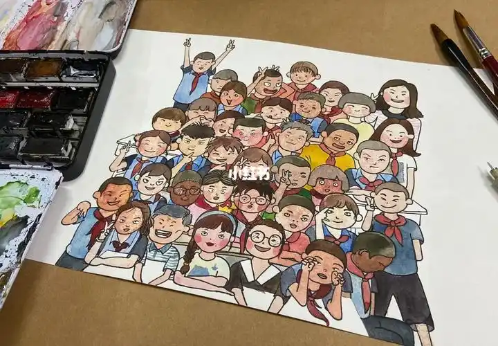 手绘水彩班级全家福06