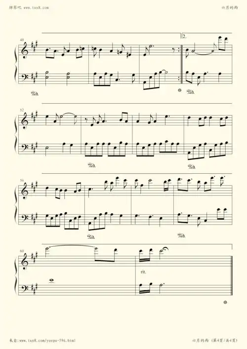 钢琴谱:六月的雨-m咖啡版
