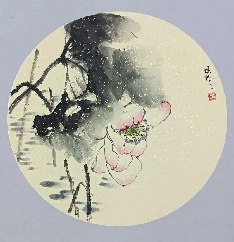 侯玲玲#潘剑舟#国画 #写意花鸟 禅意荷花,小品展示.#国 - 抖音