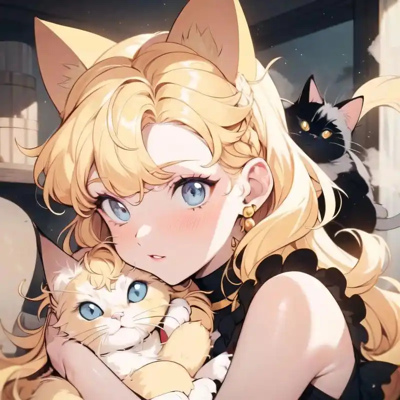 旧漫吸猫少女头像黄色系(缅因猫?