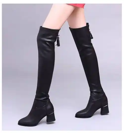 妍澈女靴过膝长靴女秋冬新款高筒靴子百搭女靴马靴加绒黑色绒里34