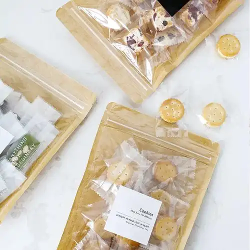 透明牛皮纸曲奇饼干袋太妃糖牛轧糖雪花酥糖果自封直立包装袋10只
