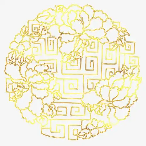 中国风传统花卉烫金花纹免抠图