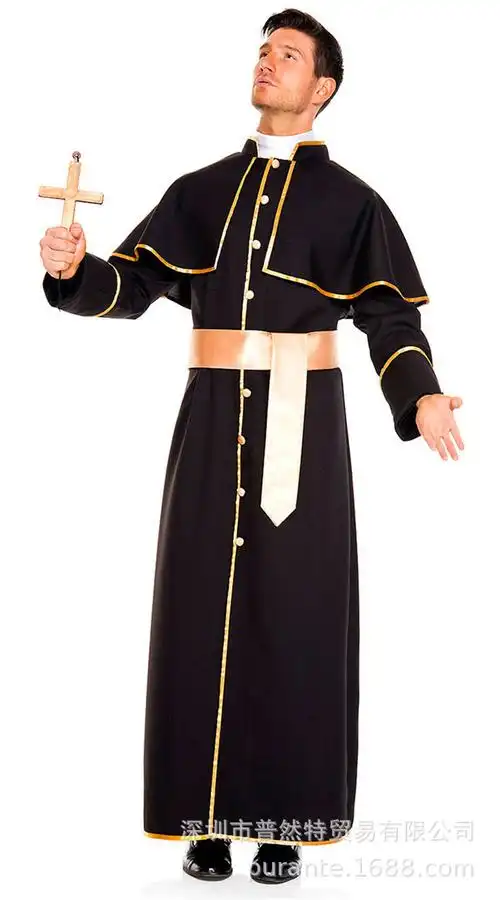 万圣节男牧师女修女角色扮演服情侣cosplay牧师服修女装舞台服装