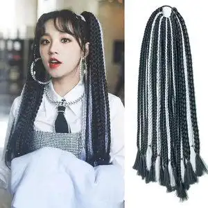 双马尾脏辫假发女嘻哈拳击辫子欧美编发成品彩色渐变马尾辣妹辫子