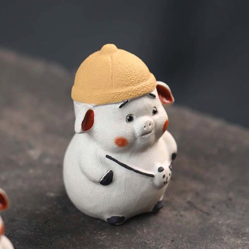 哼哼虫紫砂茶宠小猪小摆件手工十二生肖猪茶玩卡通呆萌可爱茶道茶桌