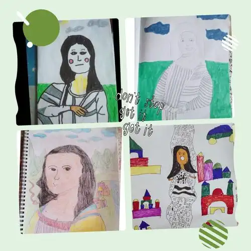 来模仿画家画一画,来自四年级同学笔下的蒙娜丽莎.