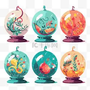 彩色装饰品图片素材_免费装饰品剪贴画玻璃球中的十个装饰物,带有彩色