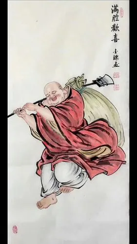 知名画家金标三尺弥勒佛系列,手绘尺寸100/50cm .