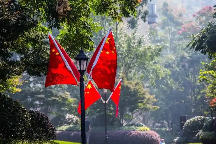 换装中国红新湖果岭小区悬挂逾千面国旗为祖国庆生