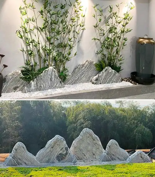 唐砖雪浪石切片组合造景景观石室内庭院枯山水大型假山风景石泰山