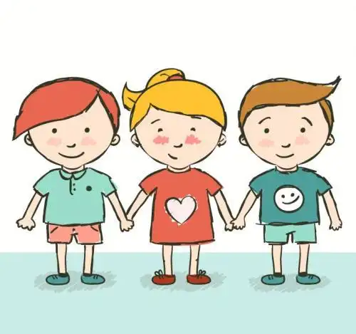 幼儿小朋友手拉手简笔画彩色