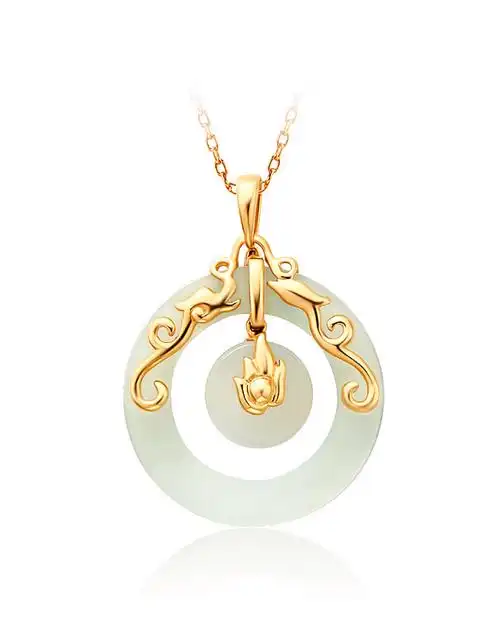 周大福chow tai fook珠宝-【网络专款】龙凤镶和田玉k金吊坠