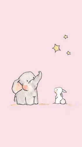 可爱卡通小象与白兔手机壁纸下载 小象,白兔,可爱卡通,大象,萌萌哒