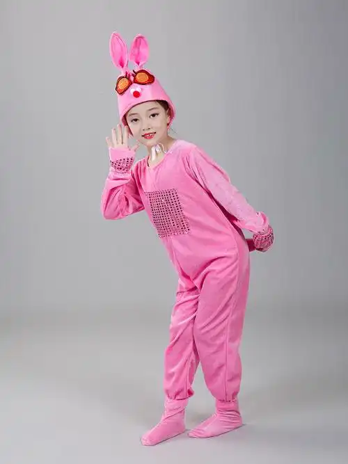 粉色裙帽子款110儿童小兔子演出服幼儿园兔子舞蹈表演服小兔子动物