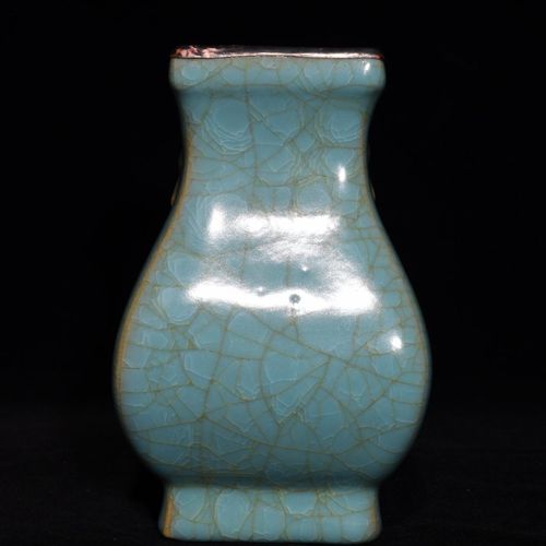 古董古玩收藏真品包老保真老瓷器宋瓷摆件 包口汝窑冰裂纹方瓶