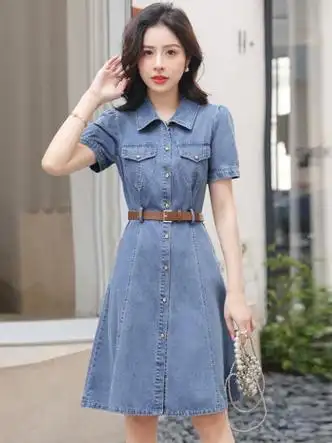 拉夏贝尔lachapelle牛仔小个子连衣裙夏款2023新款今年流行洋气女装