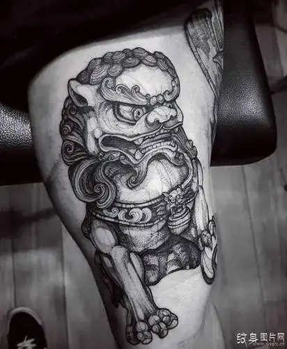 民间传统的吉祥标志石狮子纹身图案及手稿