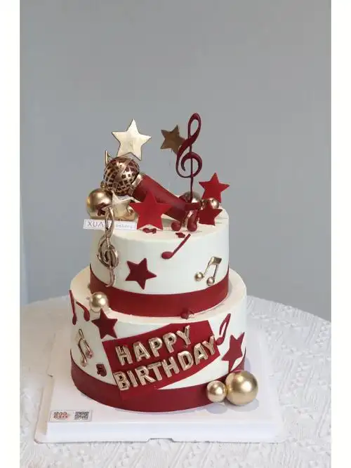麦霸翻糖话筒音乐主题双层生日蛋糕