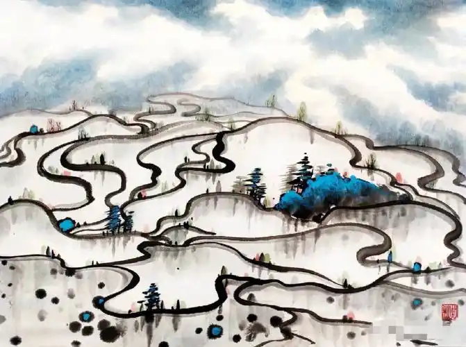 云和梯田美景-国画教程步骤图-笔记