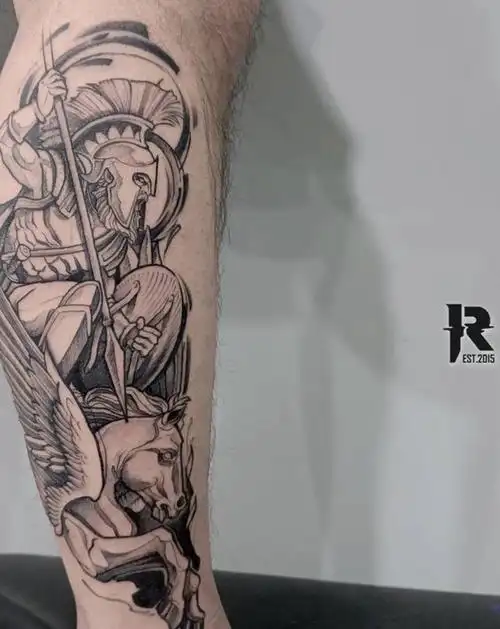 小腿纹身图片_腿部新传统纹身图案