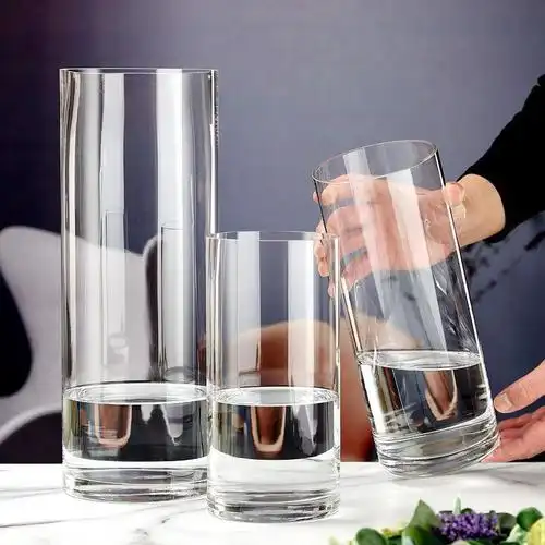 居家软饰简约加厚透明玻璃圆柱形直筒花瓶高花瓶机吹高花瓶婚庆园艺