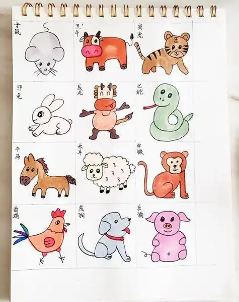 十二生肖简笔画带颜色带场景