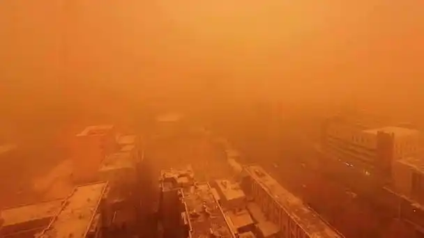 新疆强沙尘暴亲历者称空中夹着土和石子儿,当地人带滞留一家四口回家