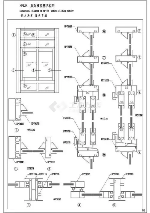 某推拉窗cad完整平立面施工设计图