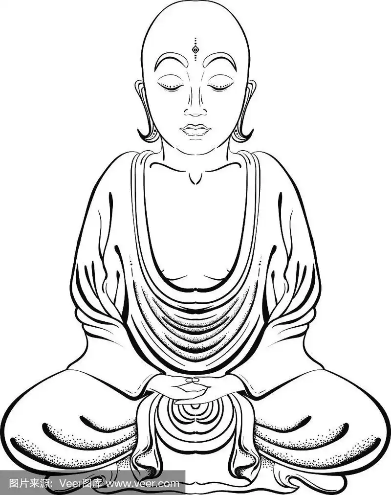 矢量插图的手绘佛像在白色的背景.