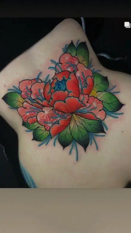 牡丹花的一组传统花卉纹身图案89