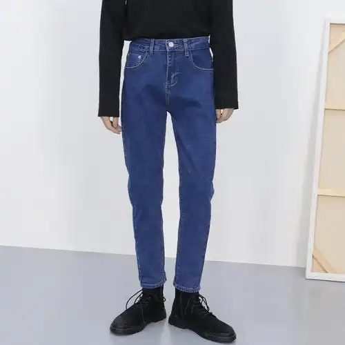 深蓝色直筒牛仔裤男