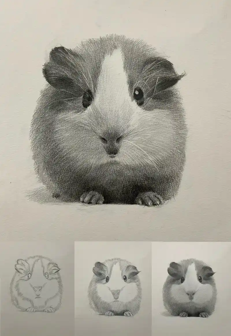豚鼠 素描动物.圆滚滚的小胖鼠,完整的素描步骤图 #豚鼠 # - 抖音