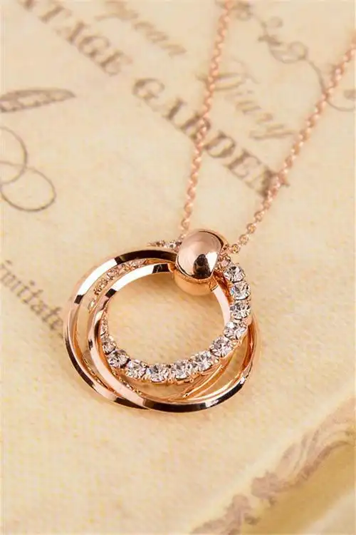 韩国防过敏镀玫瑰金锁骨链项链女森系时尚简约圆形镀金吊坠生日